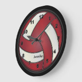 バレーボール |濃い赤と白スタイル ラージ壁時計 (傾斜)