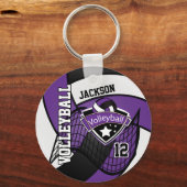 バレーボール – 紫、黒、白 キーホルダー (正面)