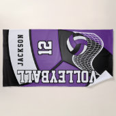 バレーボール（紫、黒、白） ビーチタオル (正面)