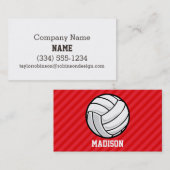 バレーボール；緋色の赤ストライプ色 名刺 (正面/裏面)