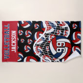 バレーボール – 赤、白、ネイビーブルービーチタオル ビーチタオル (正面)