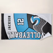 バレーボール(青、黒、白のビーチ) ビーチタオル (正面)