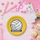 バレーボール(黄色ストライプ) ペーパープレート (パーティー)