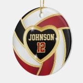 バレーボール🏐❤黒、白、およびマルーンレッド セラミックオーナメント (左)
