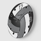 バレーボール |黒、白、グレー ラージ壁時計 (傾斜)