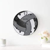 バレーボール |黒、白、グレー ラージ壁時計 (ホーム)