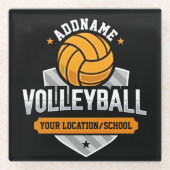 バレーボールADD文字スクール大学チームプレーヤー ガラスコースター (正面)