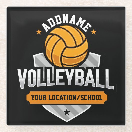 バレーボールADD文字スクール大学チームプレーヤー ガラスコースター (正面)