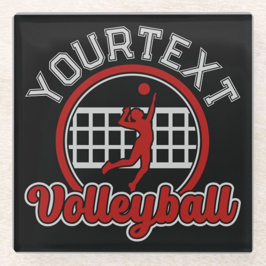 バレーボールADD NAMEスパイクボール攻撃チームスポーツ ガラスコースター (正面)