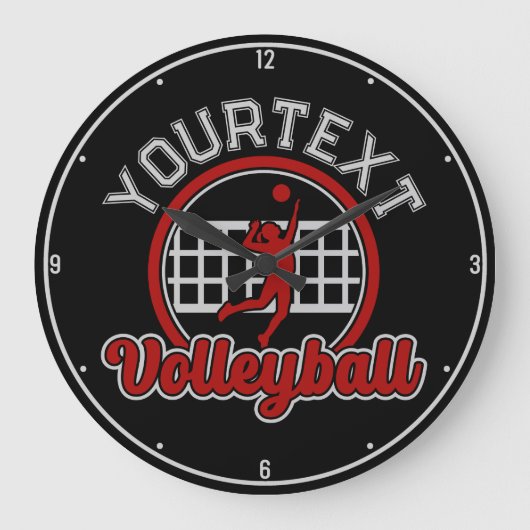 バレーボールADD NAMEスパイクボール攻撃チームスポーツ ラージ壁時計 (正面)