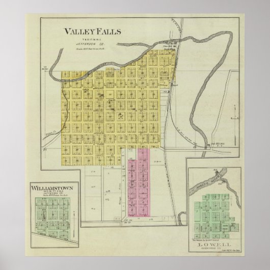 バレー滝、ウィリアムスタウン、カンザス州ローウェル ポスター (正面)