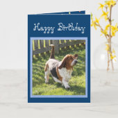 バロおもしろいン付き可愛い誕生日カードにバセットハウンド カード (黄色い花)