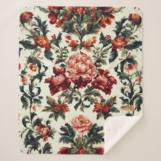 バロイタリアンーク。シックな花葉と花 シェルパブランケット (正面)