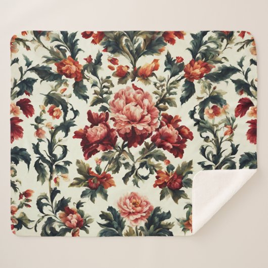 バロイタリアンーク。シックな花葉と花 シェルパブランケット (正面(横))