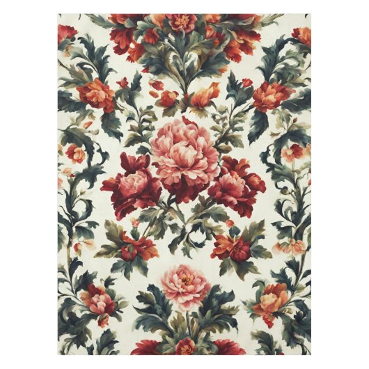 バロイタリアンーク。シックな花葉と花 テーブルクロス (正面)