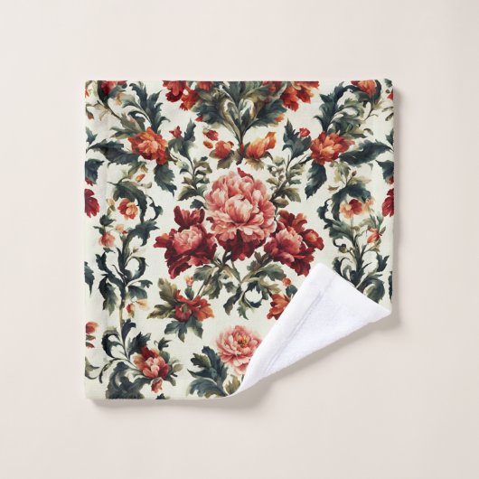 バロイタリアンーク。シックな花葉と花 バスタオルセット (ウォッシュタオル)