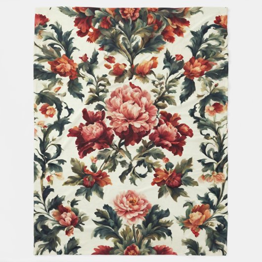 バロイタリアンーク。シックな花葉と花 フリースブランケット (正面)