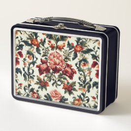 バロイタリアンーク。シックな花葉と花 メタルランチボックス