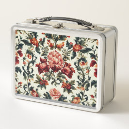 バロイタリアンーク。シックな花葉と花 メタルランチボックス