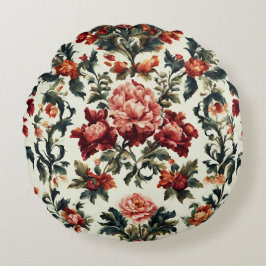 バロイタリアンーク。シックな花葉と花 ラウンドクッション