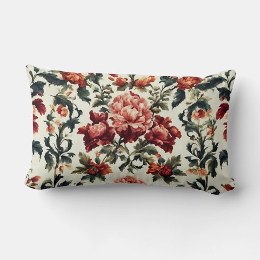 バロイタリアンーク。シックな花葉と花 ランバークッション (裏面)