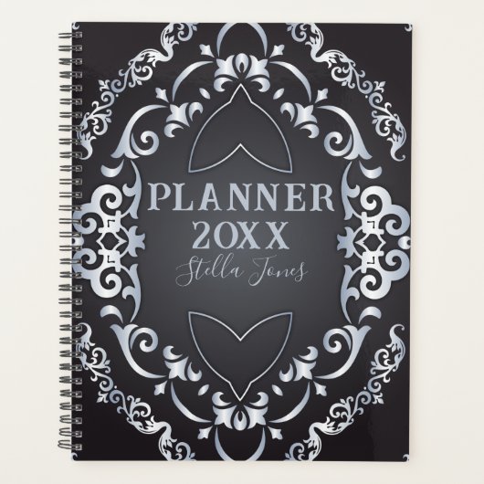 バロエレガントクファンシーラグジュアリーシックブラックアンドシルバー プランナー手帳 (正面)