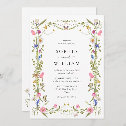 バロエレガントクフランスのガーデン結婚フローラ 招待状 (正面/裏面)