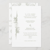バロエレガントケセージ緑のフローラフォーマルズ結婚 招待状 (正面/裏面)