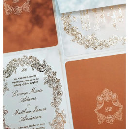 バロエレガントーククレストモノグラム結婚ズ 箔招待状