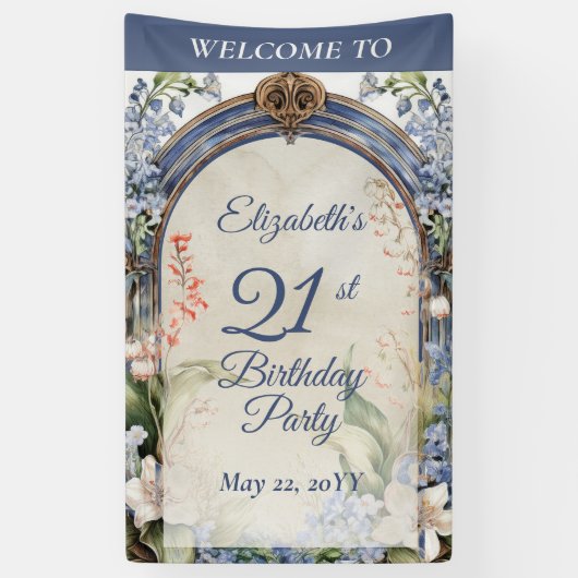 バロエレガントークフローラアーチ21歳の誕生日パーティー 横断幕 (縦)