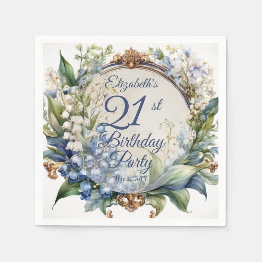 バロエレガントークフローラフレーム21歳の誕生日パーティー スタンダードカクテルナプキン (正面)