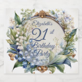 バロエレガントークフローラフレーム21歳の誕生日パーティー スパークリングワインラベル (シングルラベル)