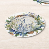 バロエレガントークフローラフレーム21歳の誕生日パーティー ラウンドペーパーコースター (アングル)