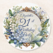 バロエレガントークフローラフレーム21歳の誕生日パーティー ラウンドペーパーコースター (正面)