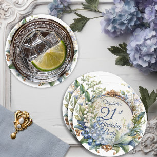 バロエレガントークフローラフレーム21歳の誕生日パーティー ラウンドペーパーコースター