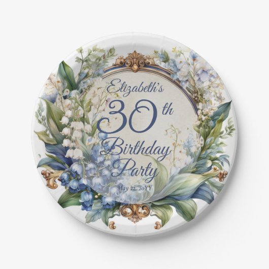 バロエレガントークフローラフレーム30th誕生日パーティー ペーパープレート (正面)