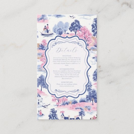 バロエレガントークブルーフランスのガーデン結婚フローラ エンクロージャーカード (正面)