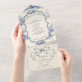バロエレガントークブルーフランスのガーデン結婚フローラ オールインワン招待状 (貼ってはがせる)