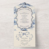 バロエレガントークブルーフランスのガーデン結婚フローラ オールインワン招待状 (内側)