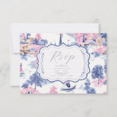 バロエレガントークブルーフランスのガーデン結婚フローラ 出欠カード (正面)