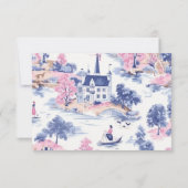 バロエレガントークブルーフランスのガーデン結婚フローラ 出欠カード (裏面)