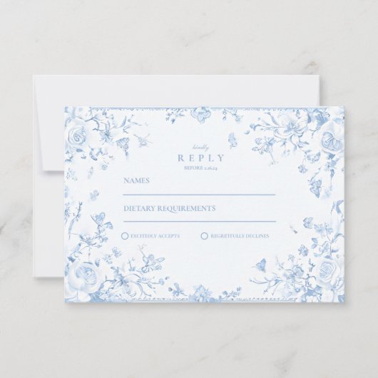 バロエレガントークブルーフランスのガーデン結婚フローラ 出欠カード (正面)