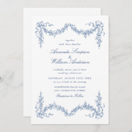 バロエレガントークブルーフランスのガーデン結婚フローラ 招待状