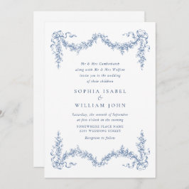 バロエレガントークブルーフランスのガーデン結婚フローラ 招待状