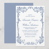 バロエレガントークブルーフランスのガーデン結婚フローラ 招待状 (正面/裏面)