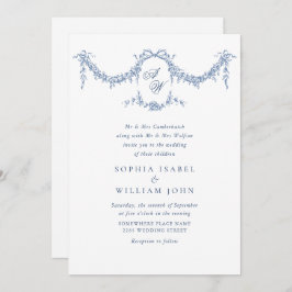 バロエレガントークブルーフランスのガーデン結婚フローラ 招待状