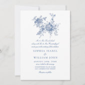 バロエレガントークブルーフランスのガーデン結婚フローラ 招待状 (正面)