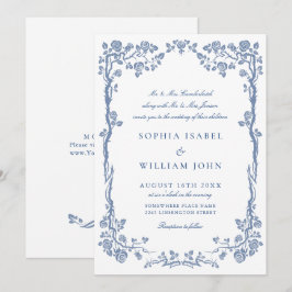 バロエレガントークブルーフランスのガーデン結婚フローラ 招待状