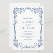 バロエレガントークブルーフランスのガーデン結婚フローラ 招待状 (正面/裏面)