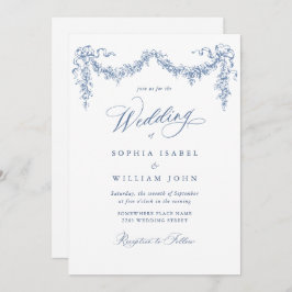 バロエレガントークブルーフランスのガーデン結婚フローラ 招待状